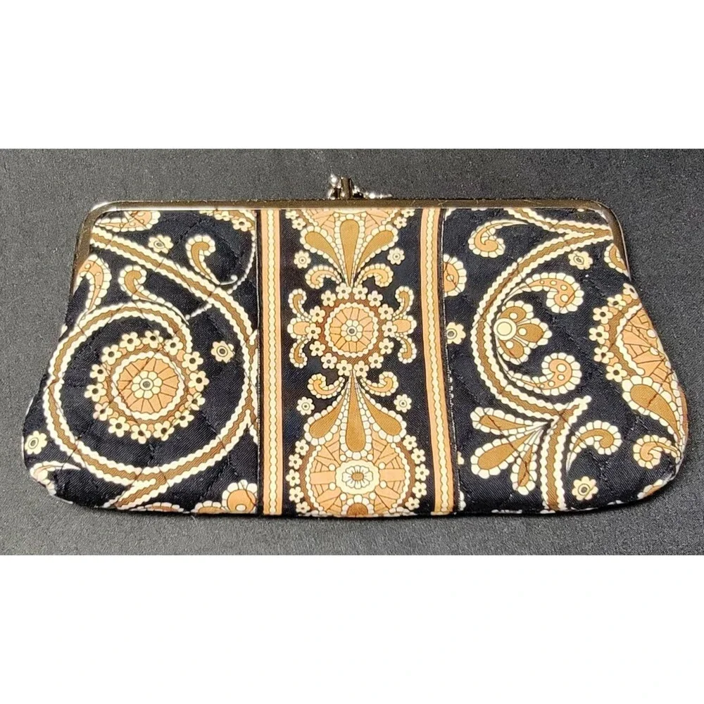Vera Bradley Cafe Latte Clutch Bag Silver Hardware Snap Close 8x4 in